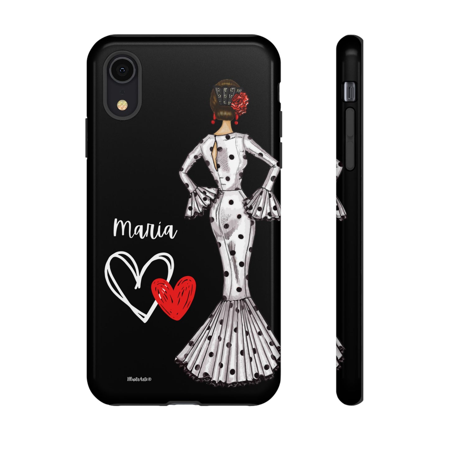 una funda de teléfono con una imagen de una mujer en un vestido