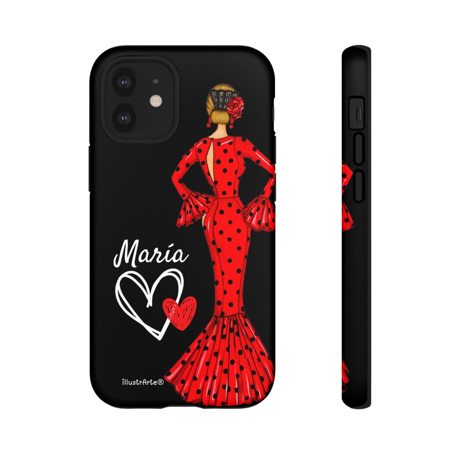Personalized Maria phone case, red on black background – for iPhone, Samsung, Pixel