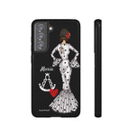 Personalised phone case flamenco dancer María Blanco, with the Virgen del Rocío for Samsung Galaxy S21 FE, gloss finish – illustrArte