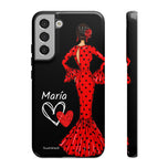 Personalised phone case flamenco dancer María, dark hair, red dress for Samsung Galaxy S22 Plus, gloss finish – illustrArte