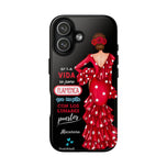 Funda de móvil personalizable Flamenca Macarena con Frase para iPhone 17, acabado brillante – illustrArte