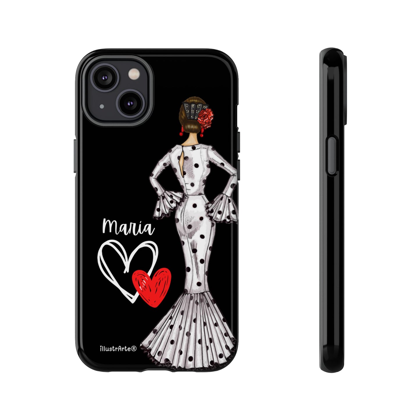 Capa de telefone personalizável com nome/bandeira/Virgem - modelo Maria em vestido branco Para iPhone, Samsung e Google Pixel