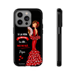 Personalised phone case flamenco dancer Pepa, with quote for iPhone 14 Pro, gloss finish – illustrArte
