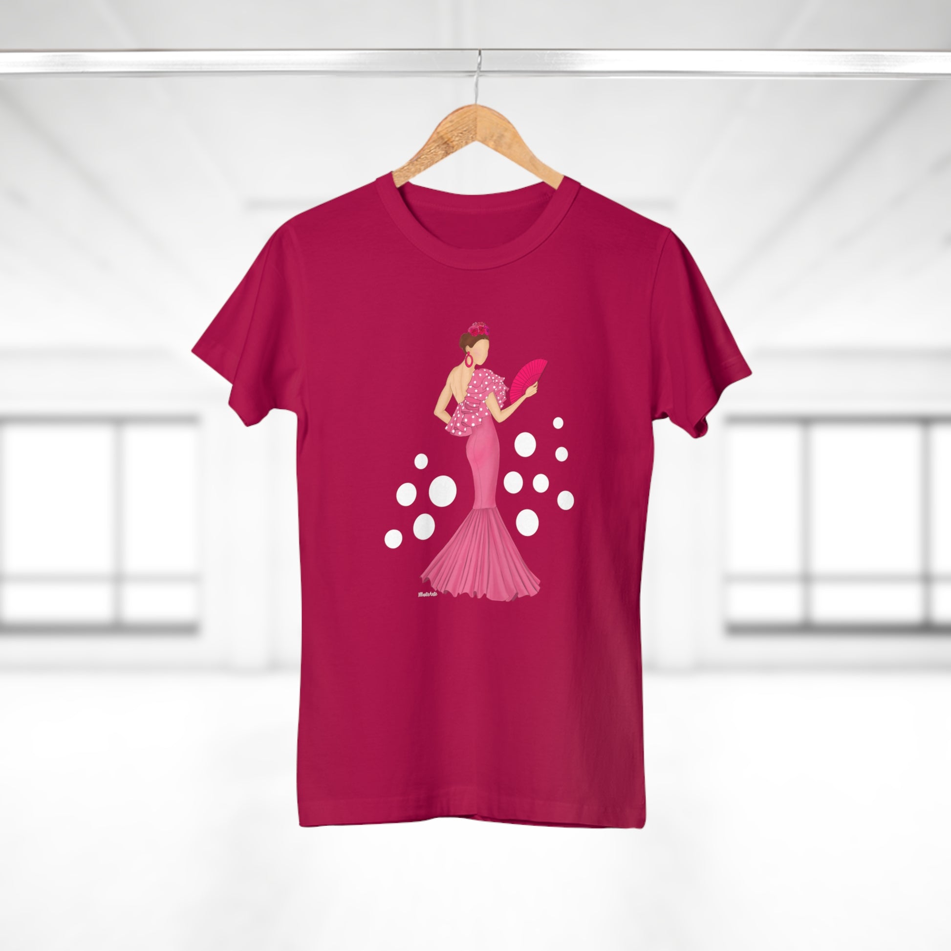 a t - shirt with a woman in a pink dress