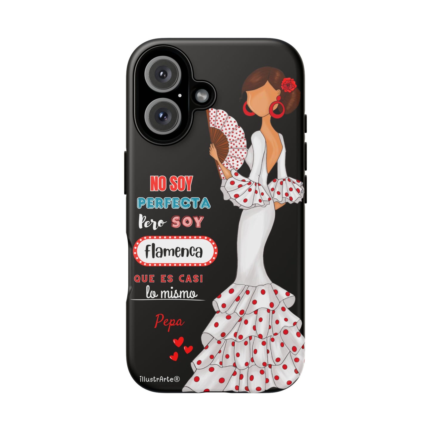 Funda de teléfono personalizable Pepa vestido blanco con frase – para iPhone, Samsung, Pixel