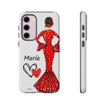 Personalised phone case flamenco dancer María, red dress for Samsung Galaxy S23 Plus, gloss finish – illustrArte