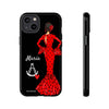 Funda de teléfono personalizable María rojo pelo oscuro fondo negro – para iPhone, Samsung, Pixel