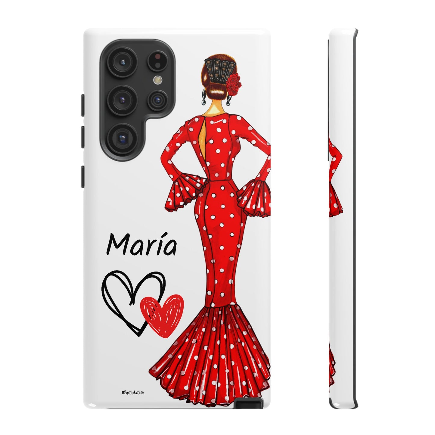 Funda de teléfono personalizada María vestido rojo – iPhone, Samsung, Pixel