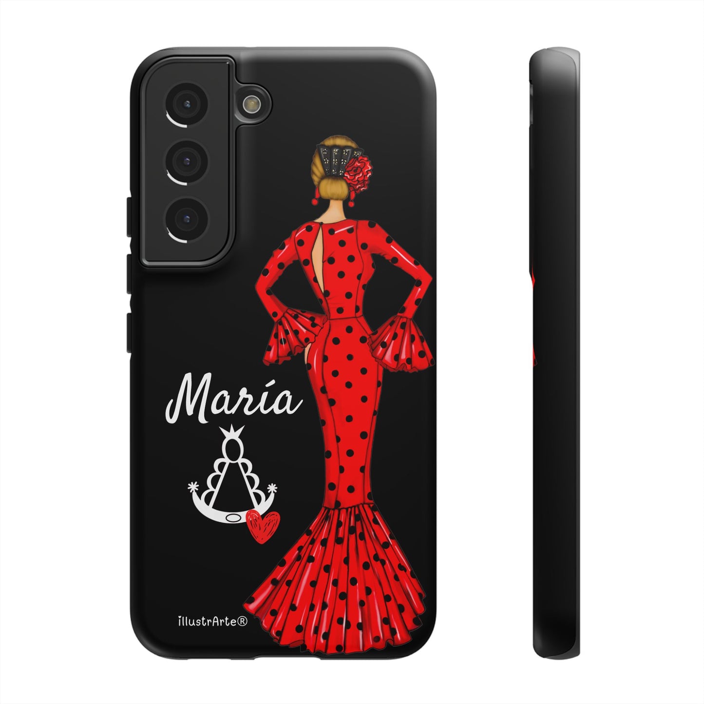 Funda de teléfono personalizable María rojo fondo negro Virgencita – para iPhone, Samsung, Pixel