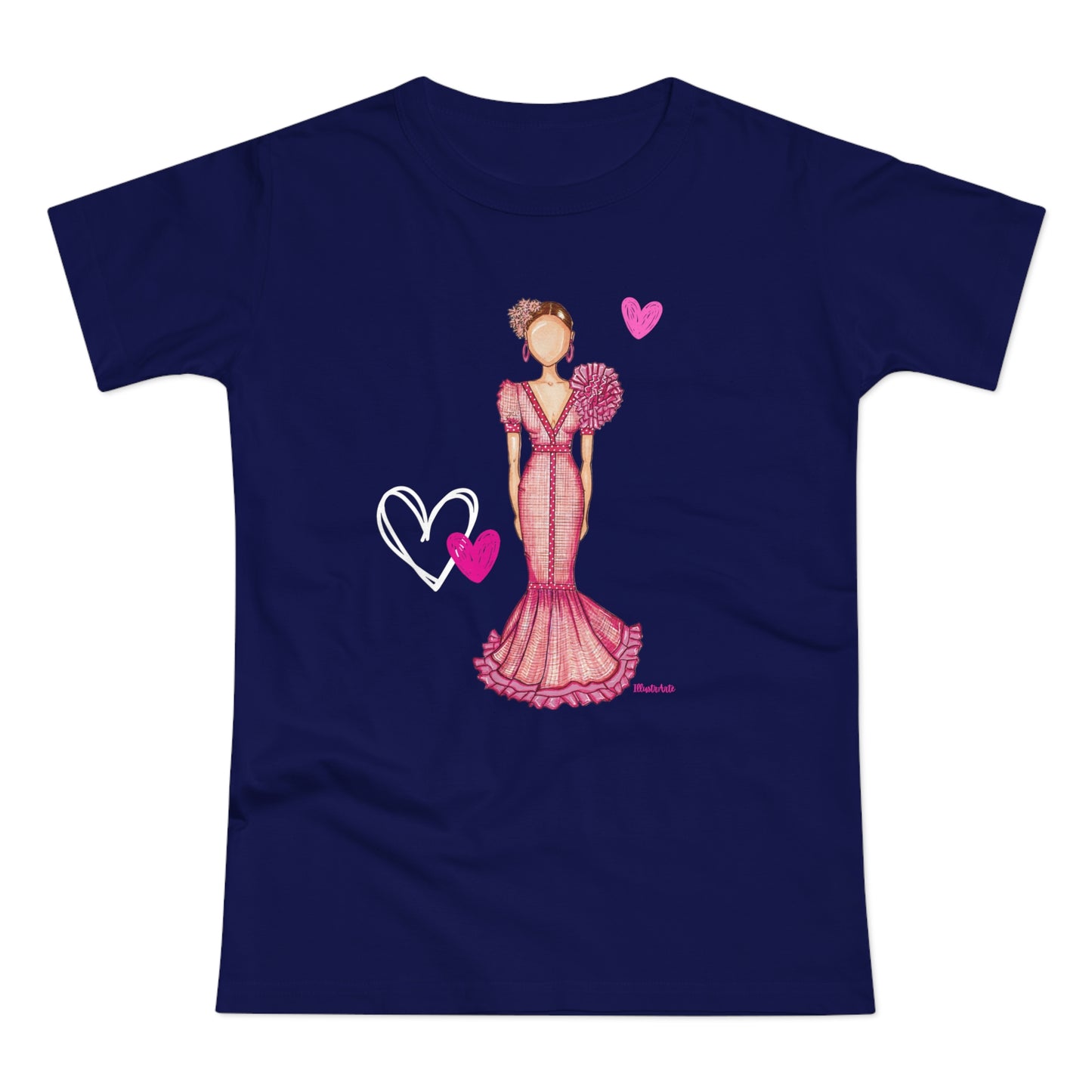 a t - shirt with a woman in a pink dress