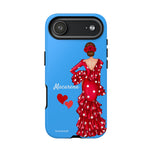 Personalised phone case flamenco dancer Macarena, blue background for iPhone 17 Air, gloss finish – illustrArte