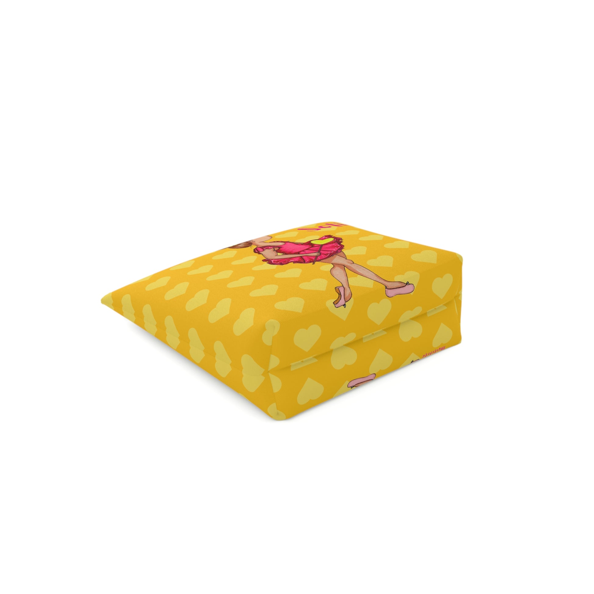 a yellow box with a picture of a girl on it