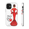 Funda de teléfono personalizada María vestido rojo – iPhone, Samsung, Pixel