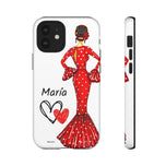 Personalised phone case flamenco dancer María, red dress for iPhone 12 Mini, gloss finish – illustrArte
