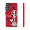Funda de teléfono personalizable María blanco fondo rojo corazones – para iPhone, Samsung, Pixel