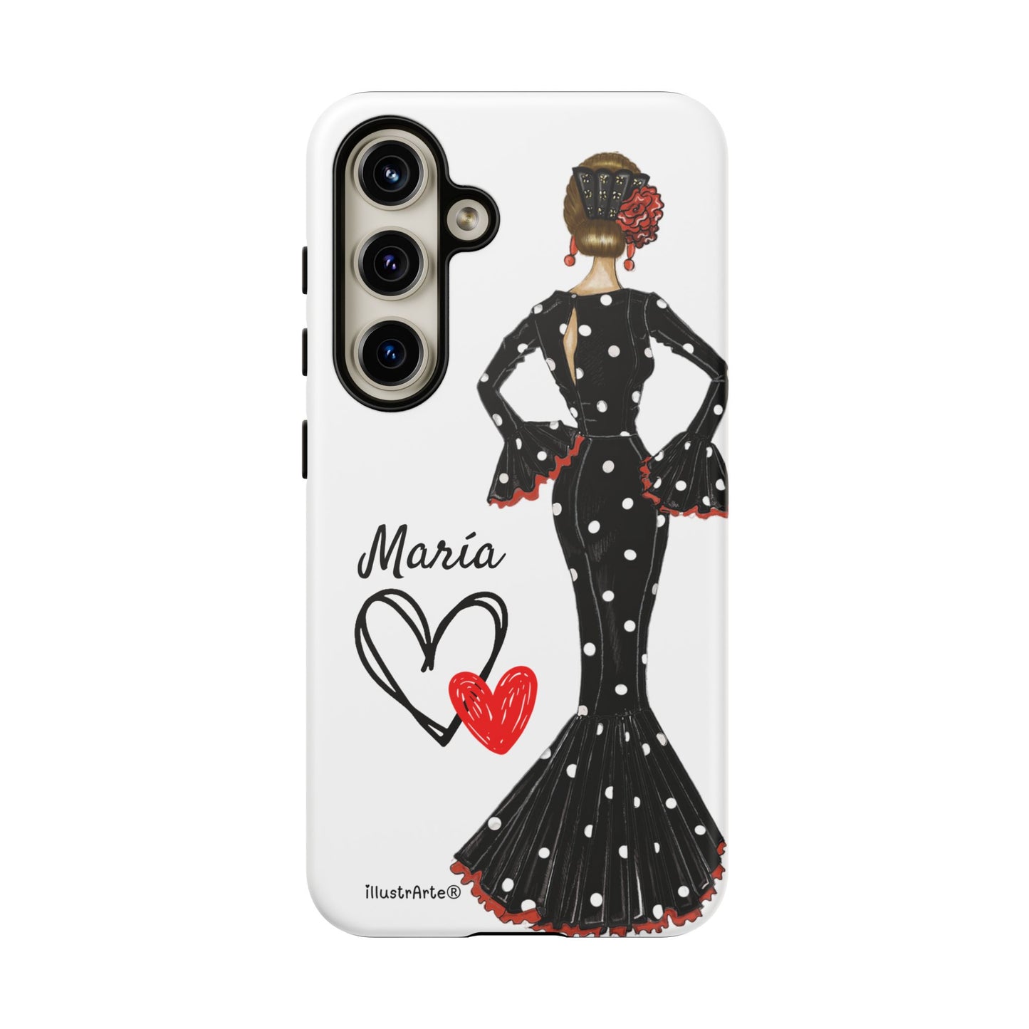 Personalized phone case Maria in black dress – for iPhone, Samsung, Pixel