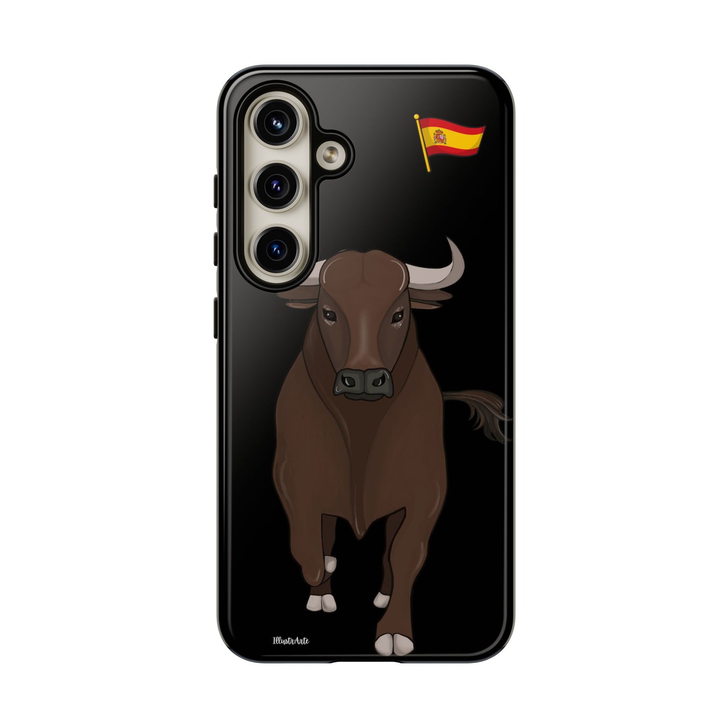 una funda de teléfono con un toro en ella