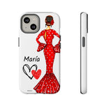 Personalised phone case flamenco dancer María, red dress for iPhone 14, gloss finish – illustrArte