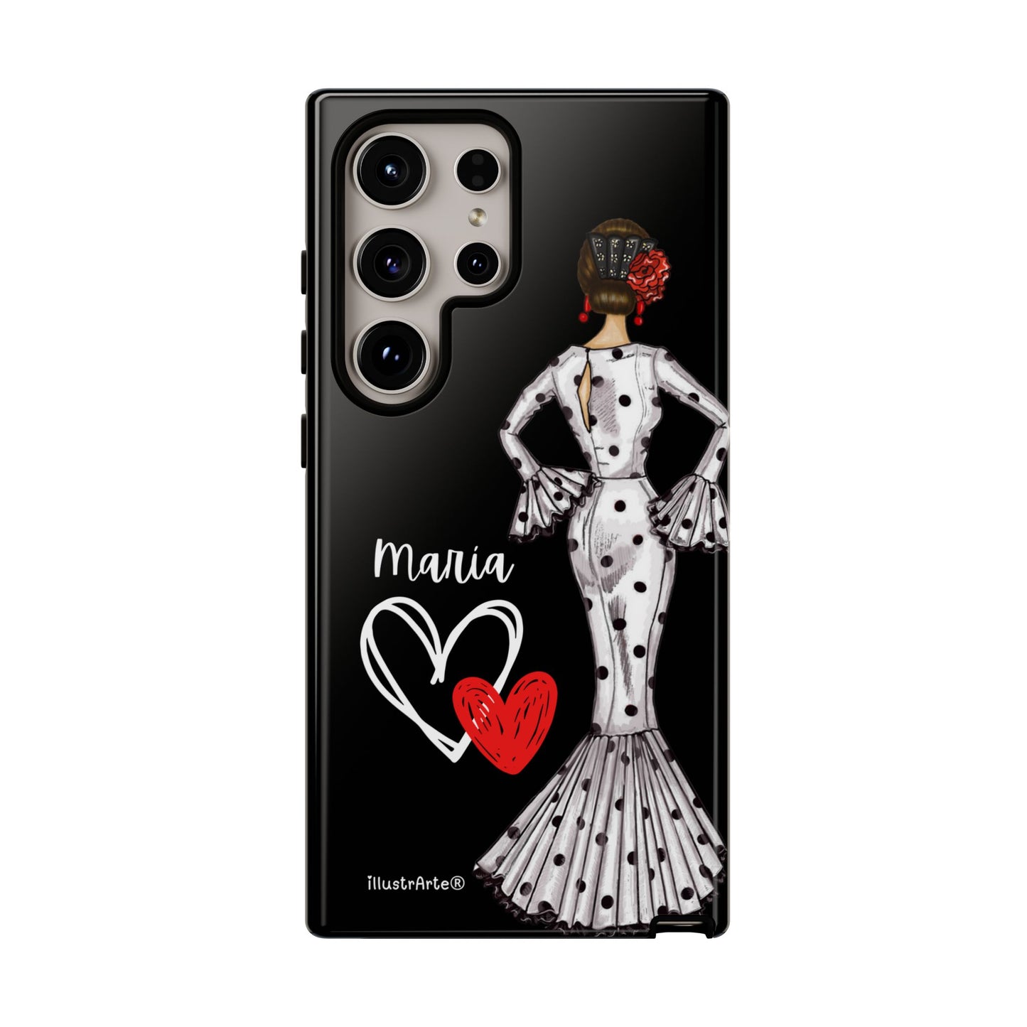 Capa de telefone personalizável com nome/bandeira/Virgem - modelo Maria em vestido branco Para iPhone, Samsung e Google Pixel