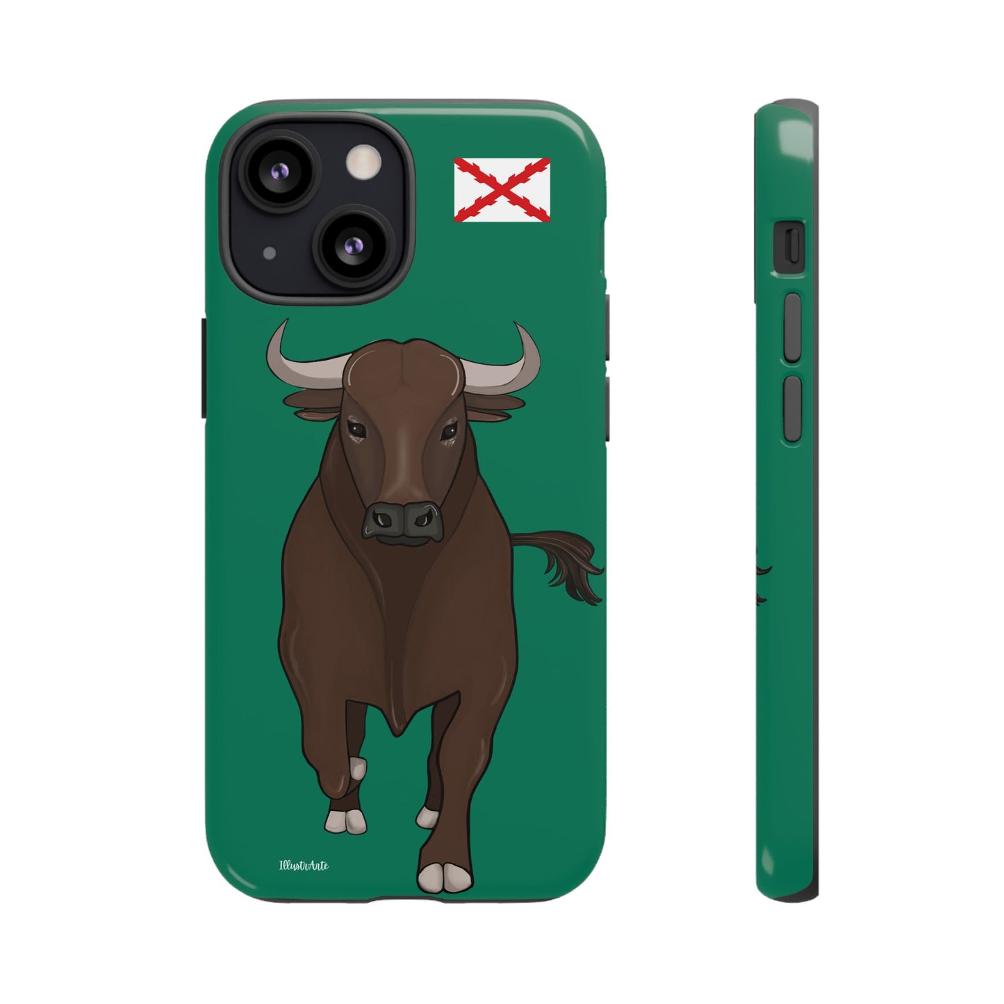 una funda de teléfono con una imagen de un toro en ella