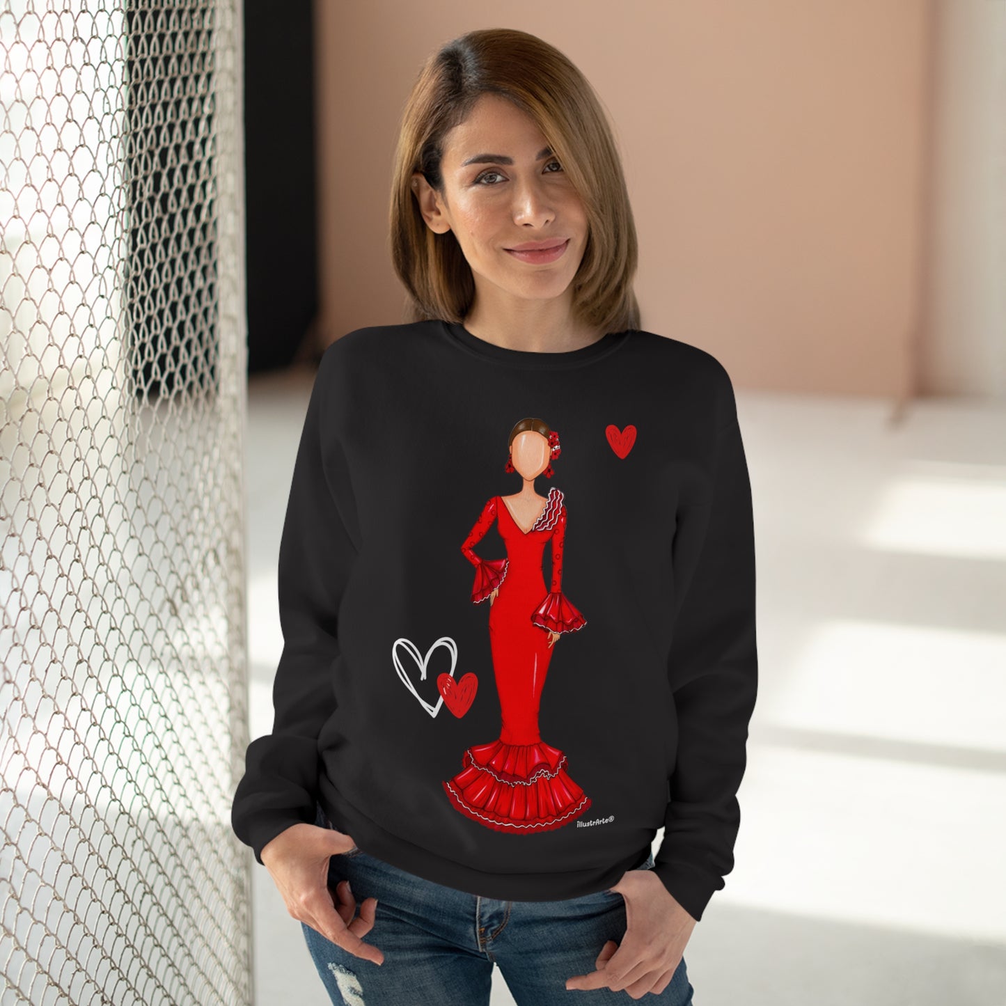 Customizable Sweatshirt - Flamenco Veronica, black with hearts