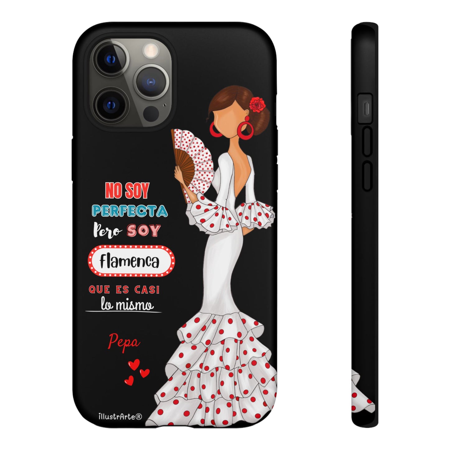 Funda de teléfono personalizable Pepa vestido blanco con frase – para iPhone, Samsung, Pixel