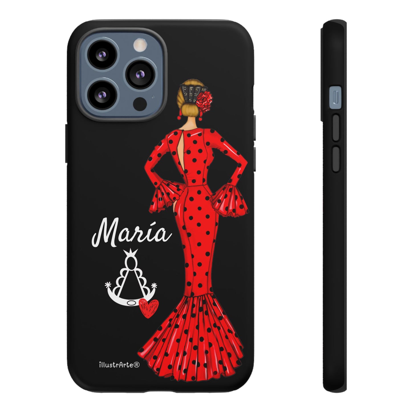 Funda de teléfono personalizable María rojo fondo negro Virgencita – para iPhone, Samsung, Pixel