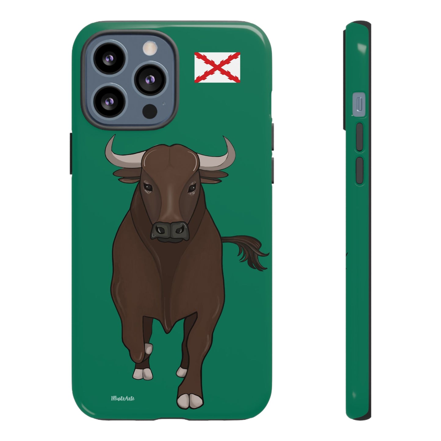 una funda de teléfono con una imagen de un toro en ella