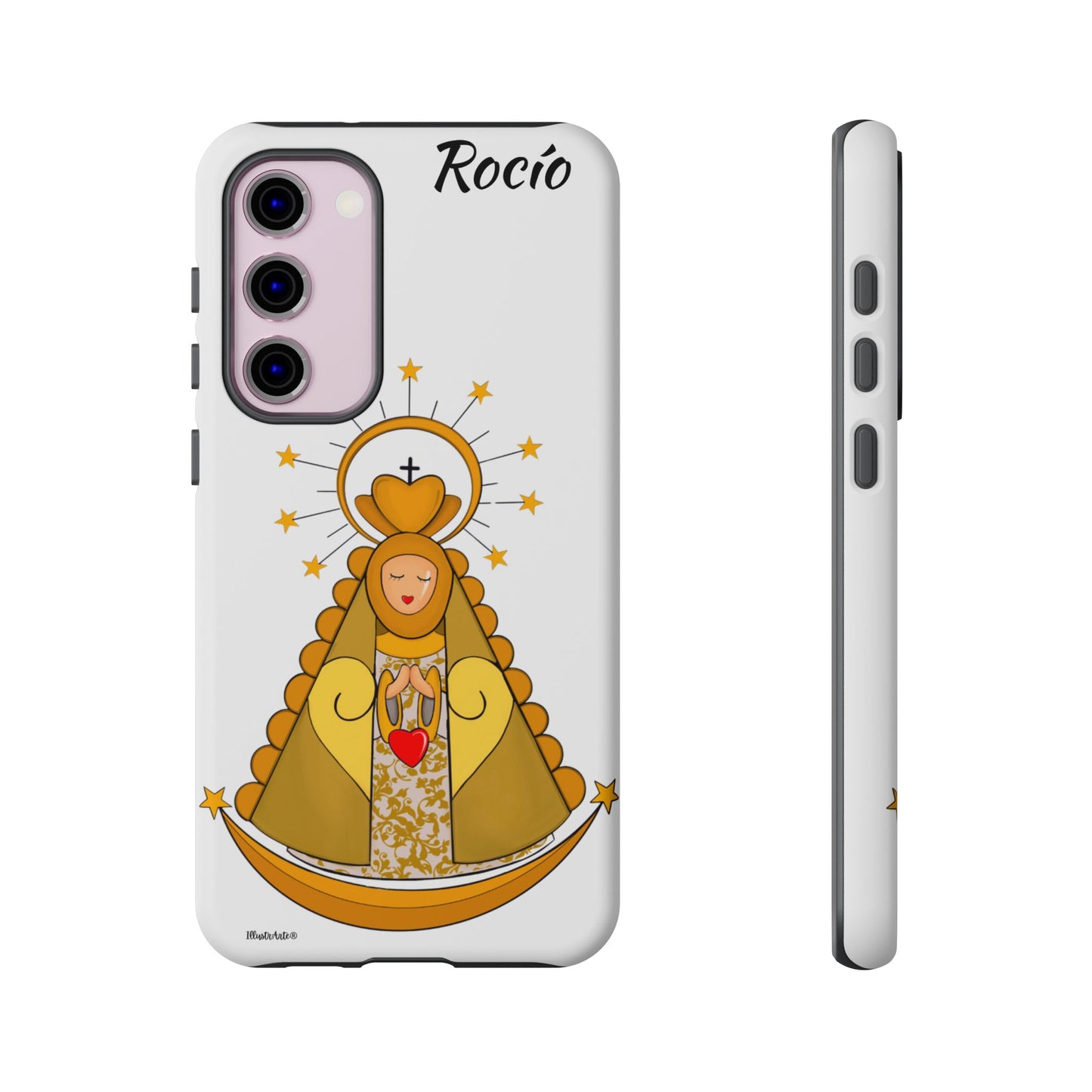 una funda de teléfono con una foto de la virgen maría