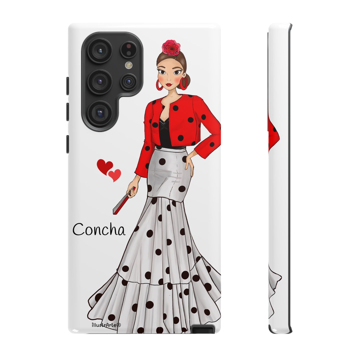 Vista de cerca de la funda de teléfono personalizable modelo Conchita ideal para añadir un toque personal a tu celular.