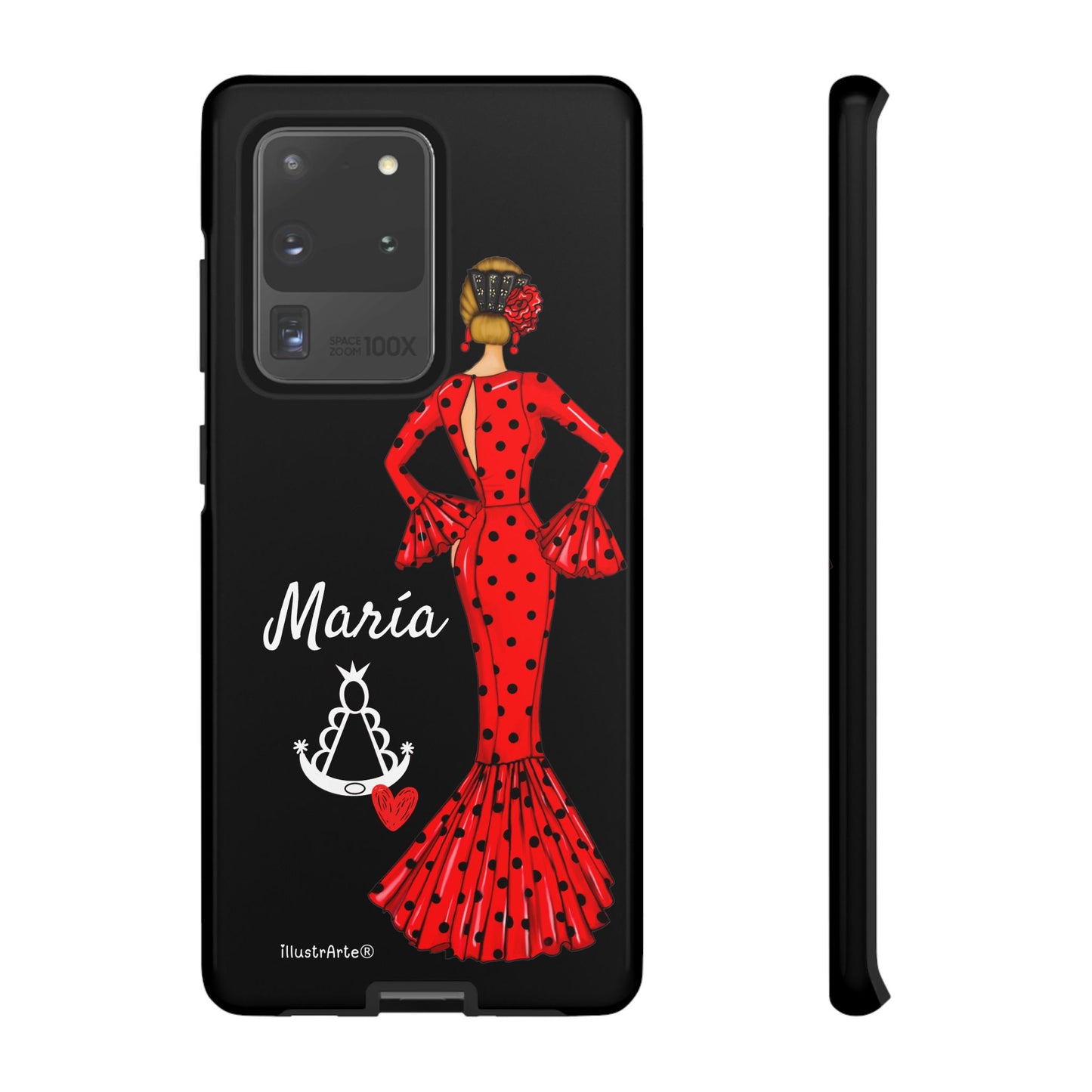 Funda de teléfono personalizable María rojo fondo negro Virgencita – para iPhone, Samsung, Pixel