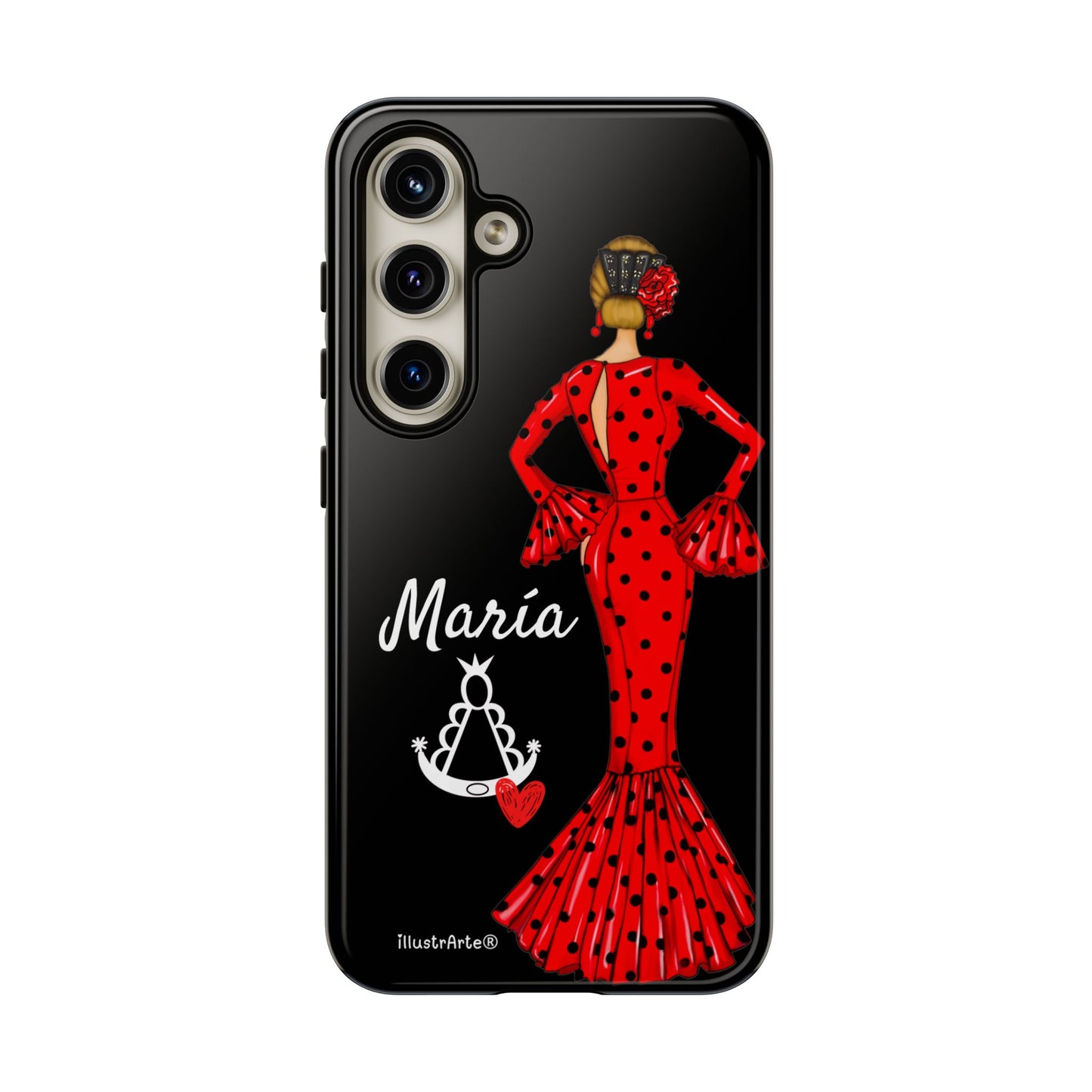 Funda de teléfono personalizable María rojo fondo negro Virgencita – para iPhone, Samsung, Pixel