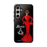 Personalised phone case flamenco dancer María, red dress, with a little Virgin Mary for Samsung Galaxy S24, gloss finish – illustrArte