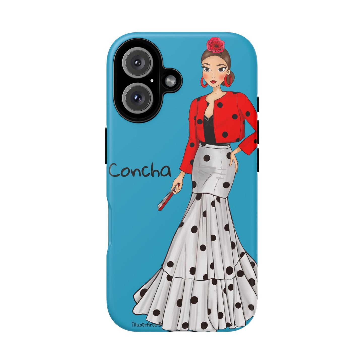 Funda de teléfono personalizable, Modelo Conchita fondo azul, ideal para expresar tu estilo diario.