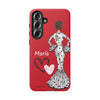 Funda de teléfono personalizable María blanco fondo rojo corazones – para iPhone, Samsung, Pixel