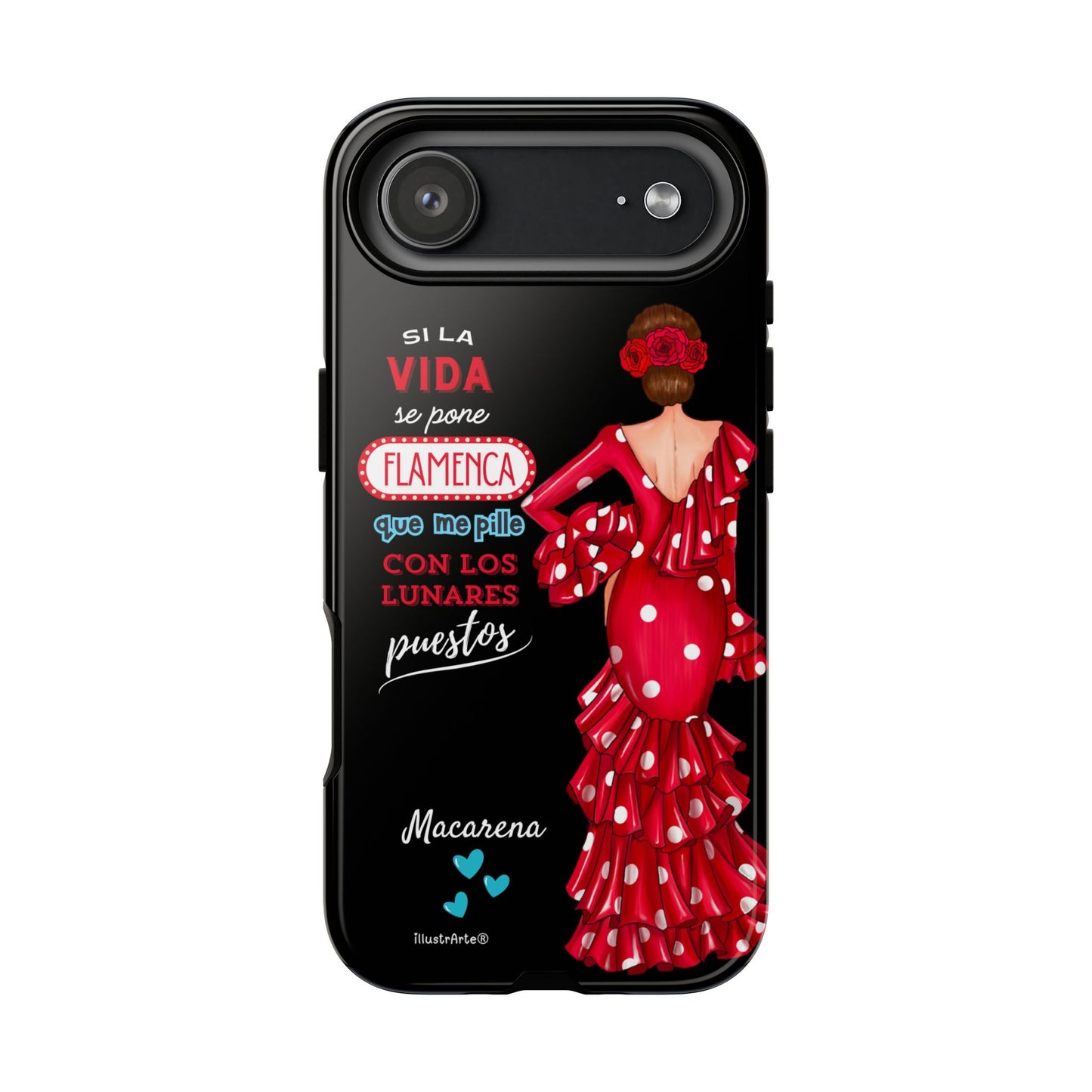 Funda de teléfono personalizable  - Modelo Macarena con frase  Para iPhone, Samsung Y Google Pixel