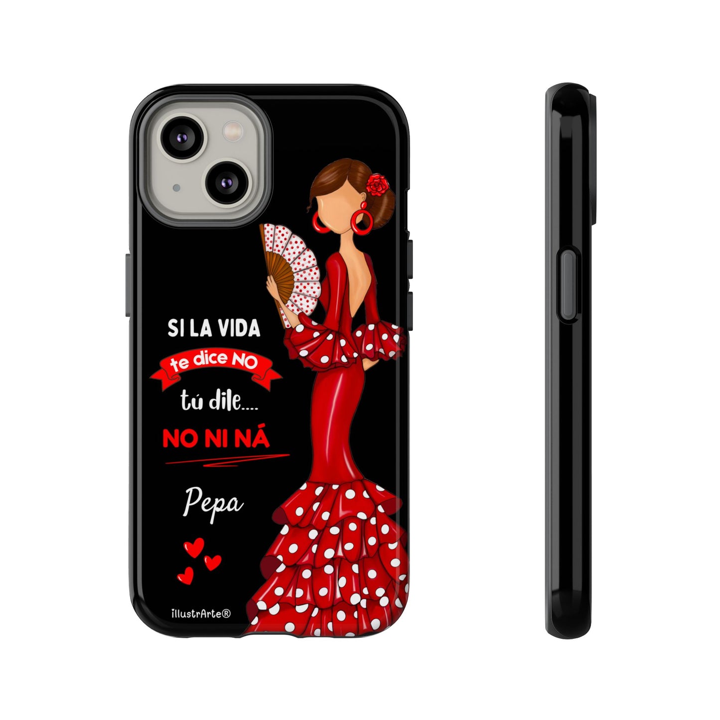 Funda de teléfono personalizable  - Modelo Pepa con frase Para iPhone, Samsung