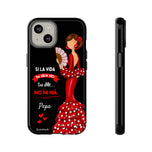 Personalised phone case flamenco dancer Pepa, with quote for iPhone 14, gloss finish – illustrArte
