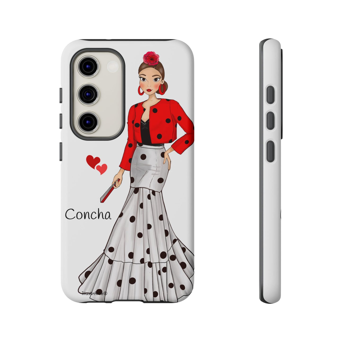 Funda de teléfono personalizable modelo Conchita con un estilo vibrante y la opción de personalización única.