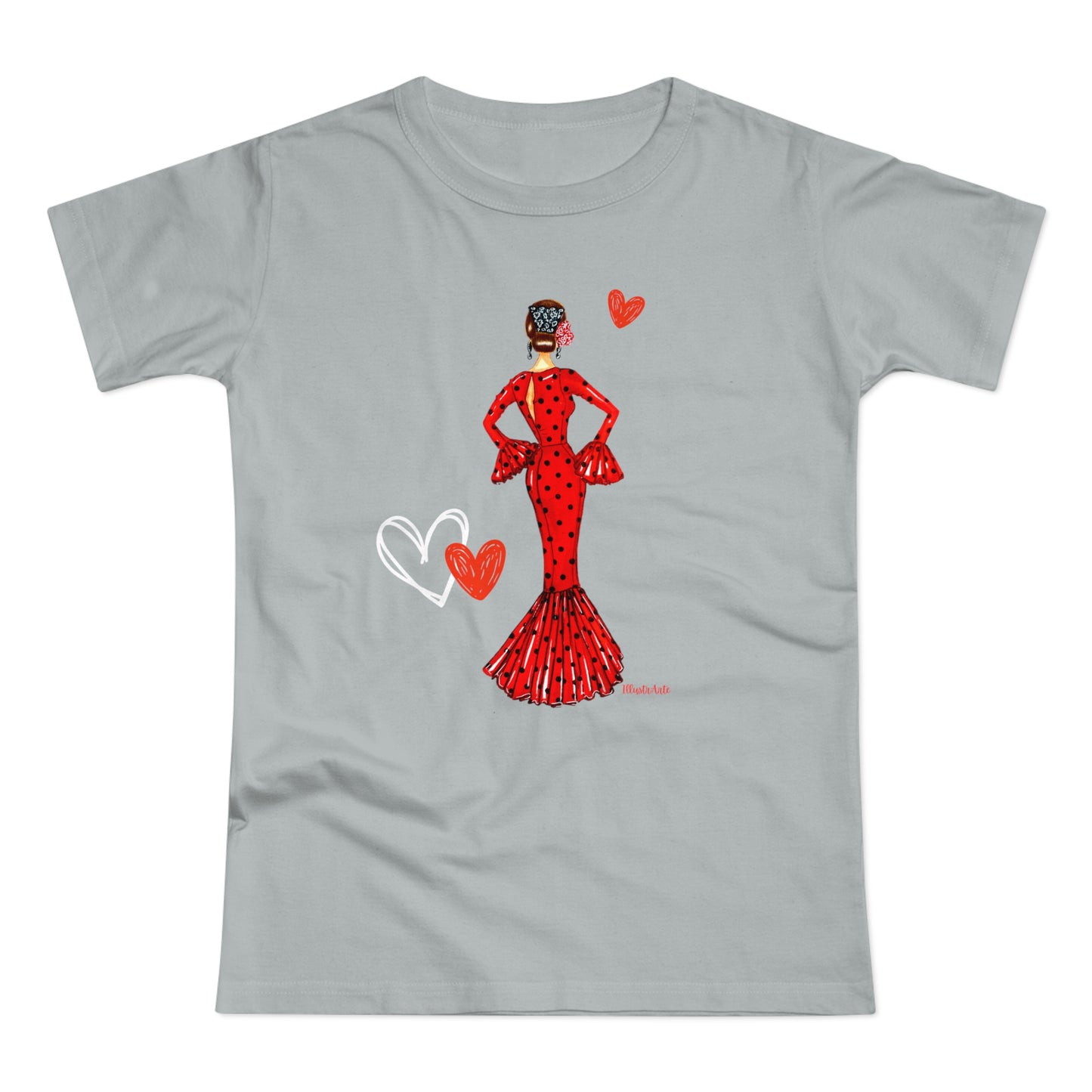 a t - shirt with an image of a woman in a red dress