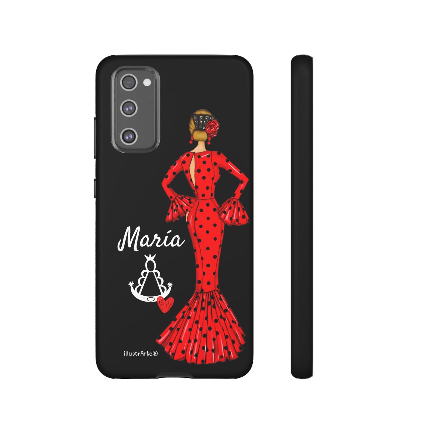 Funda de teléfono personalizable María rojo fondo negro Virgencita – para iPhone, Samsung, Pixel
