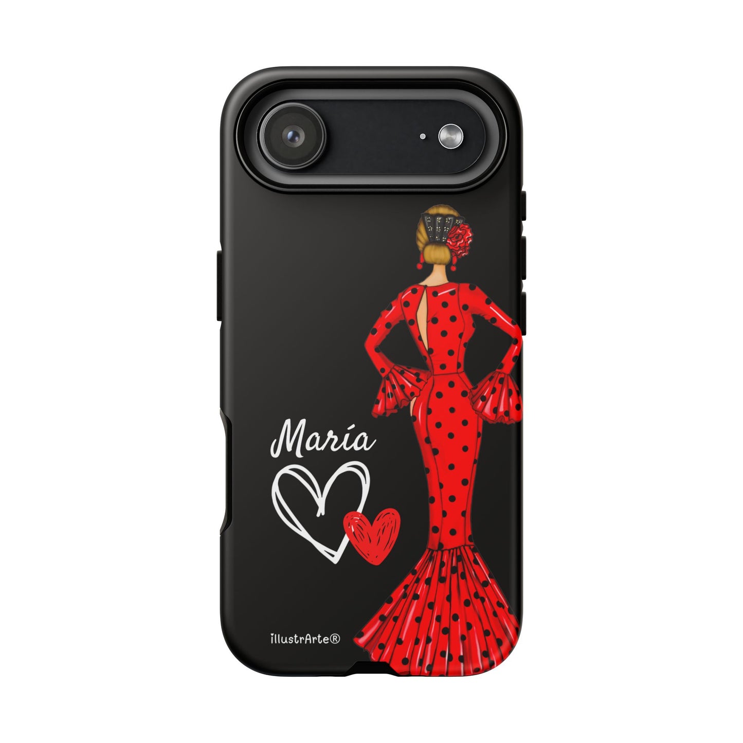 Personalized Maria phone case, red on black background – for iPhone, Samsung, Pixel