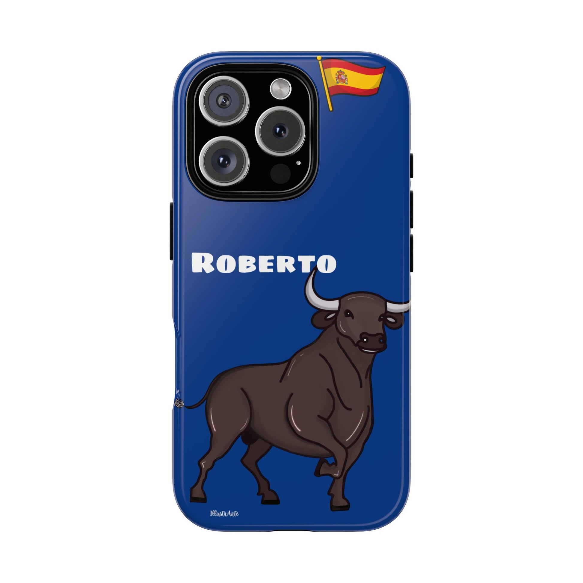 Funda de teléfono personalizable con nombre/bandera/Virgen - Modelo Toro Roberto, para un uso cotidiano y memorable.