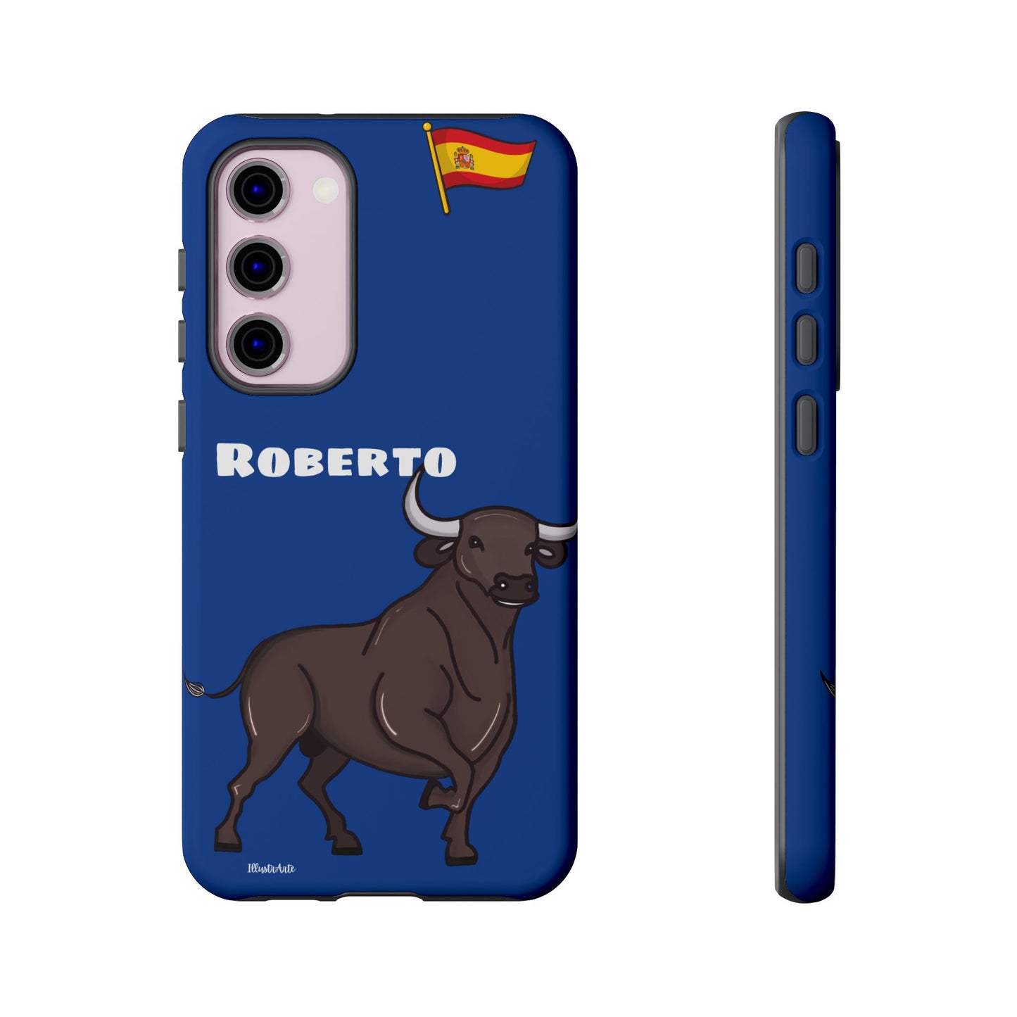 Funda de teléfono personalizable con nombre/bandera/Virgen - Modelo Toro Roberto, una combinación impecable de estilo y protección.