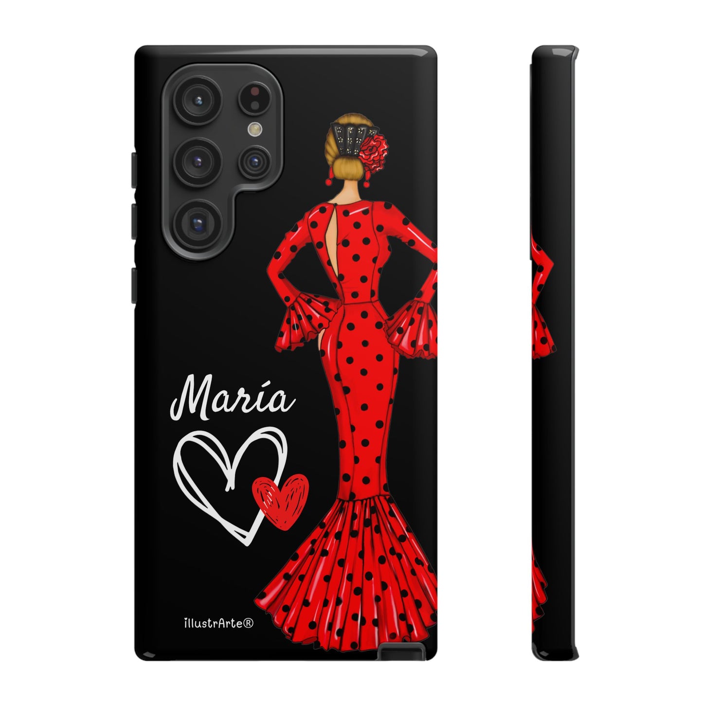 Personalized Maria phone case, red on black background – for iPhone, Samsung, Pixel