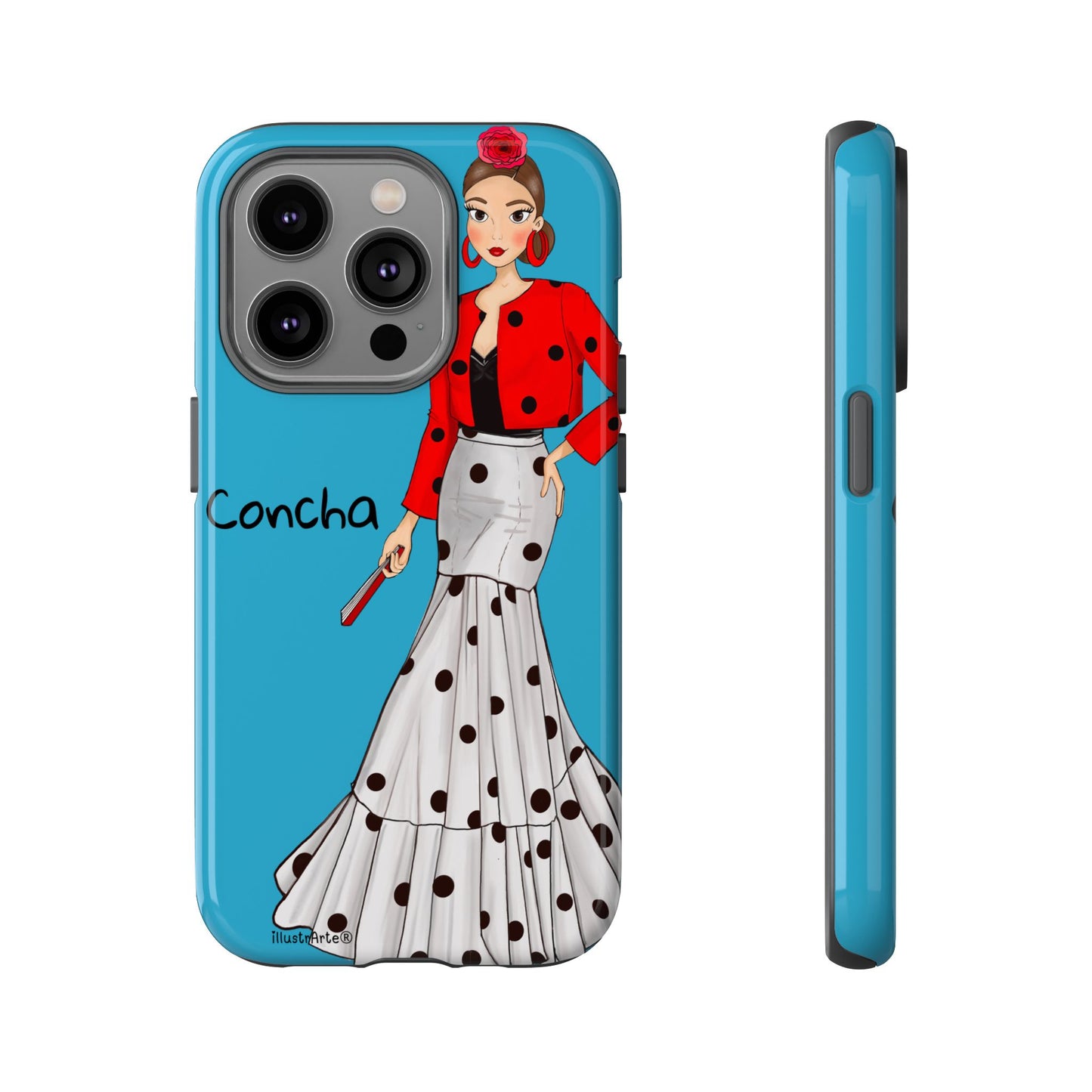 Funda de teléfono Modelo Conchita fondo azul con diseño atractivo, ideal para cualquier dispositivo.