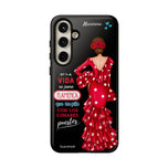 Personalised phone case flamenco dancer Macarena, with quote for Samsung Galaxy S24 Plus, gloss finish – illustrArte