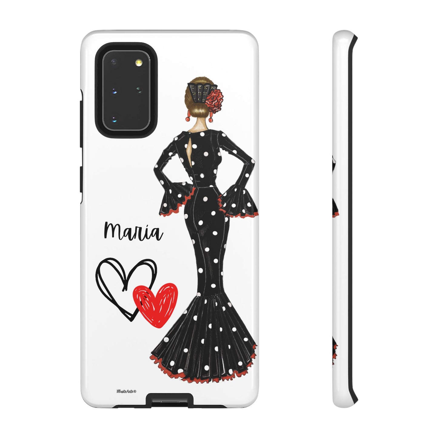 una funda para teléfono con una mujer en un vestido