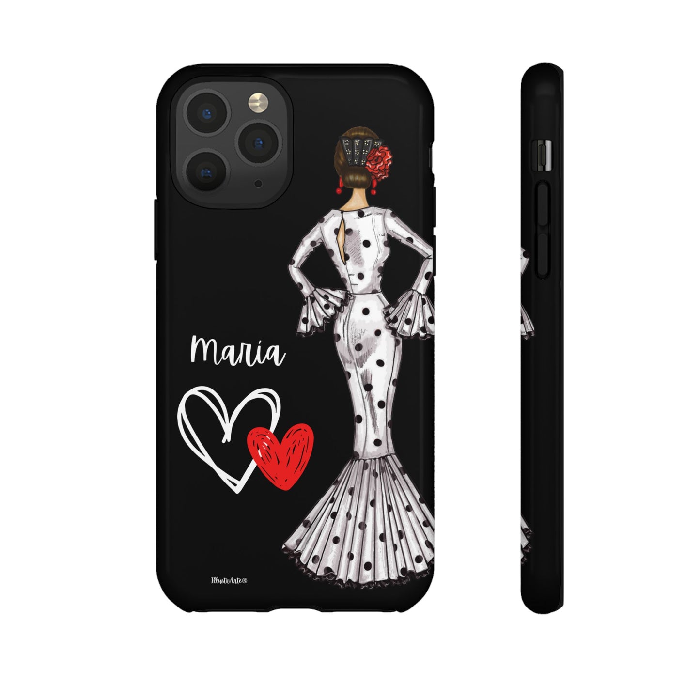 una funda de teléfono con una imagen de una mujer en un vestido