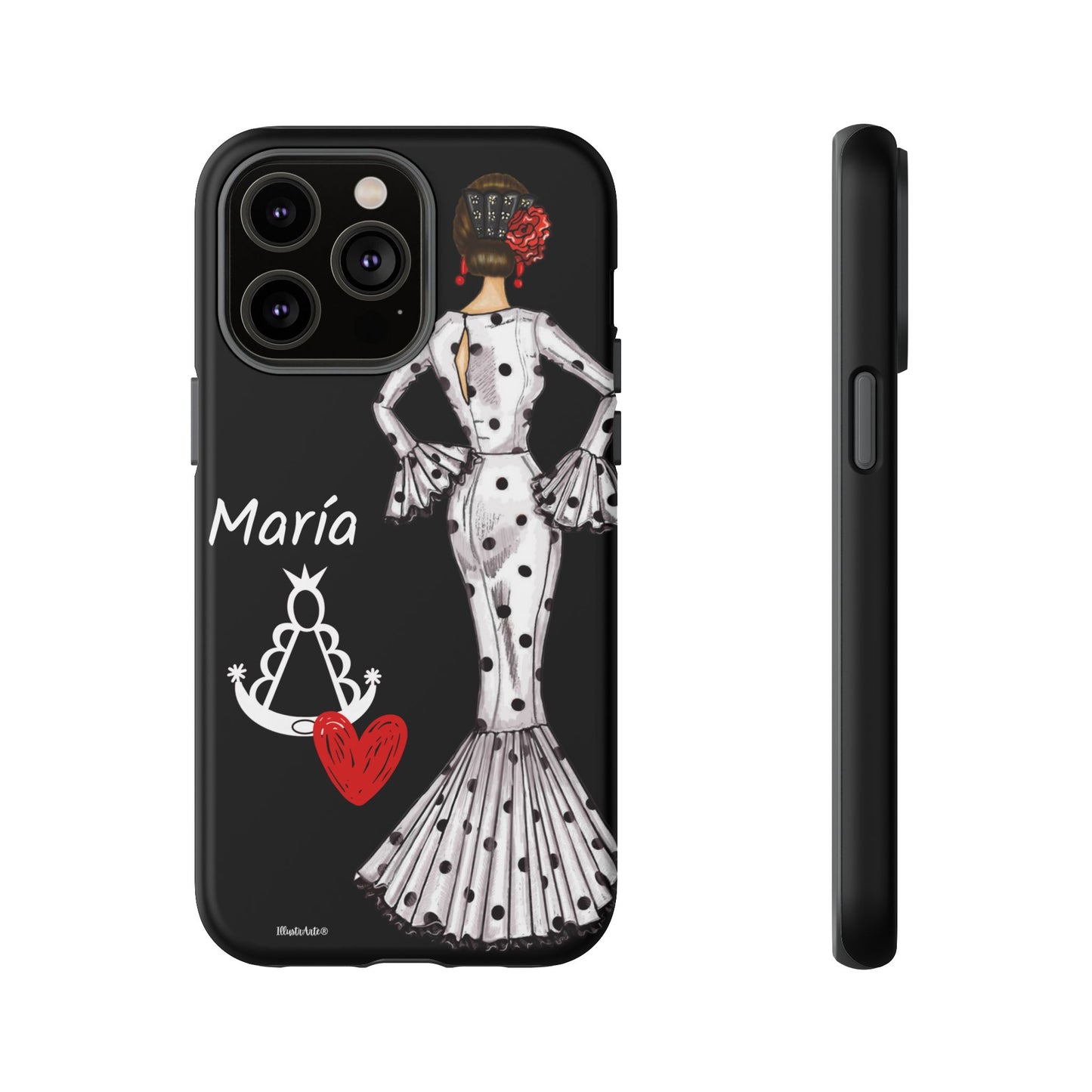 una funda de teléfono con una imagen de una mujer en un vestido